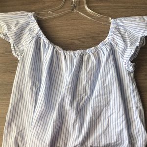 Off the shoulder blue and white striped top